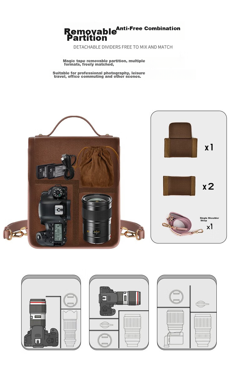 CWATCUN Shoulder Camera Bag, Crossbody Handbag, for Fuji Sony Canon Leica Camera Bags, Japanese-Style Single And Double Shoulder JK Retro Women's Bag, Mirrorless Camera Bag 7