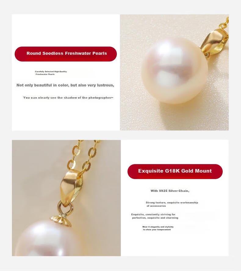 Daimi S925 Silver Round Beads 10-11mm Freshwater Pearl Necklace Pendant Birthday Gift for Wife Lover with Certificate 13