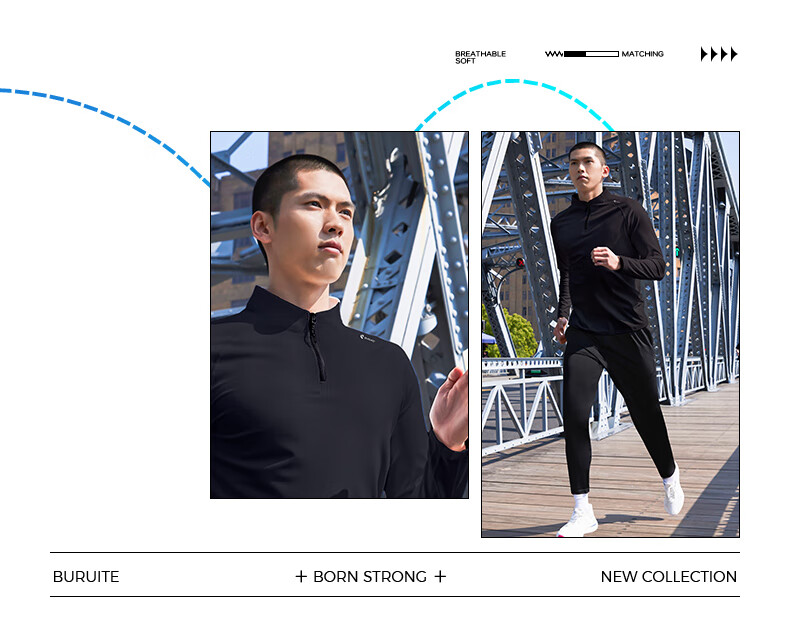 BURUITE Men's Sports T-Shirt Spring and Autumn Quick-Dry Long Sleeve Running Cycling Fitness Training Half-Zip Sweatshirt 6