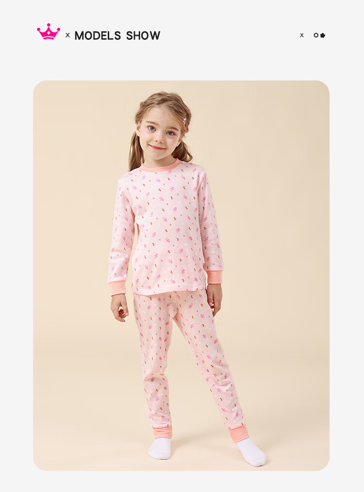 DEESHA Children's Autumn Thermal Underwear Set Girls Baby Fall Winter Warm Cotton Youth Pure Cotton Base Layer Pajamas 1