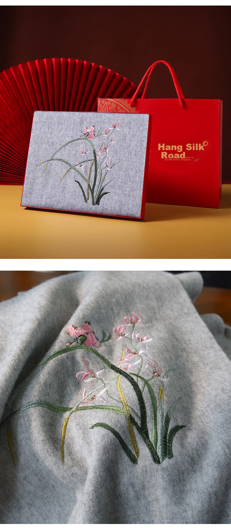 Hangsilu Pure Wool Scarf for Women, Embroidered Shawl, Elderly Neck Warmer, Mid-Autumn Festival Gift for Mom And Elders, High-End Birthday Present 19