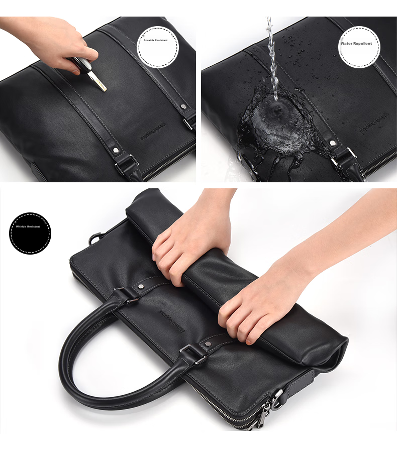 Hush Puppies Briefcase for Men, Top-Grain Leather, Shoulder Crossbody Handbag, Men's Business Laptop Bag, Father's Day Gift for Boyfriend, Black 10