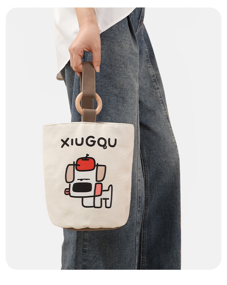40,000 Kilometers Canvas Bag Wooden Ring Bucket Bag College Student Handbag Casual Niche Gift Commuter Bag 17