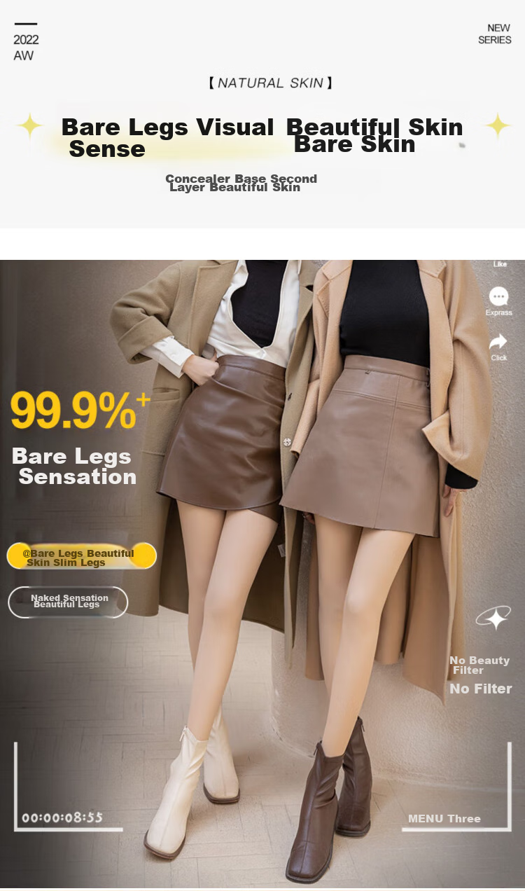 LangSha Women's Leggings for Outdoor Wear, Bare-Leg Effect, Spring Autumn Winter Fleece-Lined Thick Warm Cotton Pants Socks, Two Pairs of Thick Autumn Pants 3