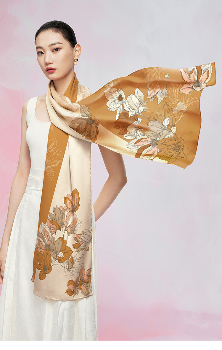 Wanshili [National Style Gift Box] Mulberry Silk Scarf for Women, Long Scarf, Gift for Mom And Elders, Holiday Present, Prosperous Blossoming Life 15