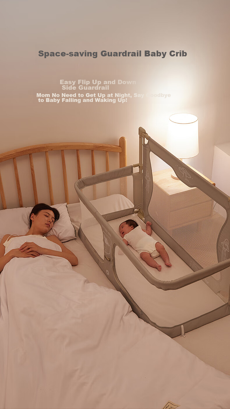 Leeoeevee Foldable Baby Bed Crib, Easy to Assemble, with Safety Guardrail, Anti-Pressure, Muya White 1