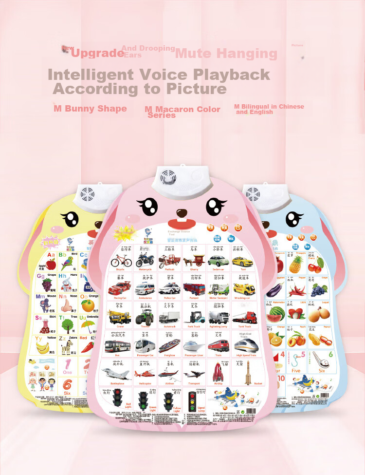 Leleyu Cartoon Rabbit Early Education Sound Chart, Children's Toy, Baby Literacy Chart, Pinyin Numbers, Birthday Gift for Boys And Girls 2