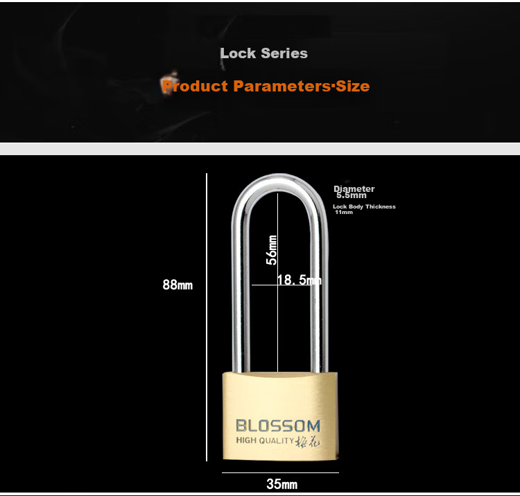 BLOSSOM Brass Padlock, Long Shackle Lock, Indoor Door Dormitory Lock, Waterproof Rust-Proof Lock, Student Drawer Cabinet Lock BC074L 7