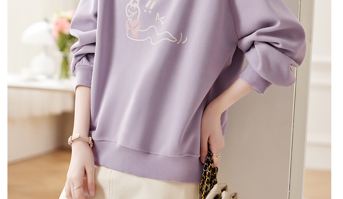 PinCai Relaxed Fit Sweatshirt for Women, Solid Color Round Neck Simple Loose Sweatshirt, Fashionable Casual Versatile Top P143W1031 38