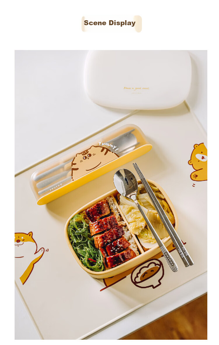 Shuke Orange Cat Tableware Box for Elementary School Students, Portable Stainless Steel Chopsticks And Spoon Set for Children, Suitable for Individual Use 10