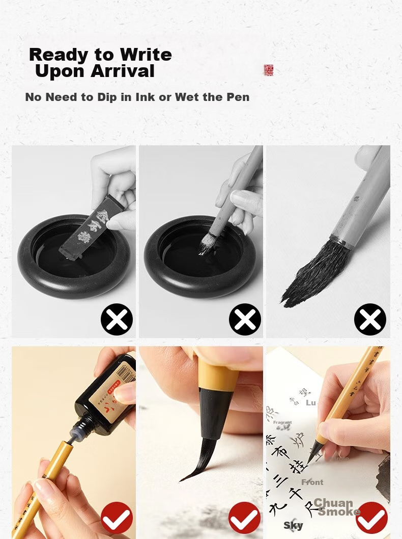 Liupintang Small Regular Script Brush Pen, Soft Calligraphy Brush, Elegant Pen, Fountain Pen-Style Calligraphy And Painting Tool for Adults, Water-Filled Ink, Line-Drawing, Large And Medium Regular Script, Sheep And Wolf Mixed Hair, Chinese Painting Fine Brush 4