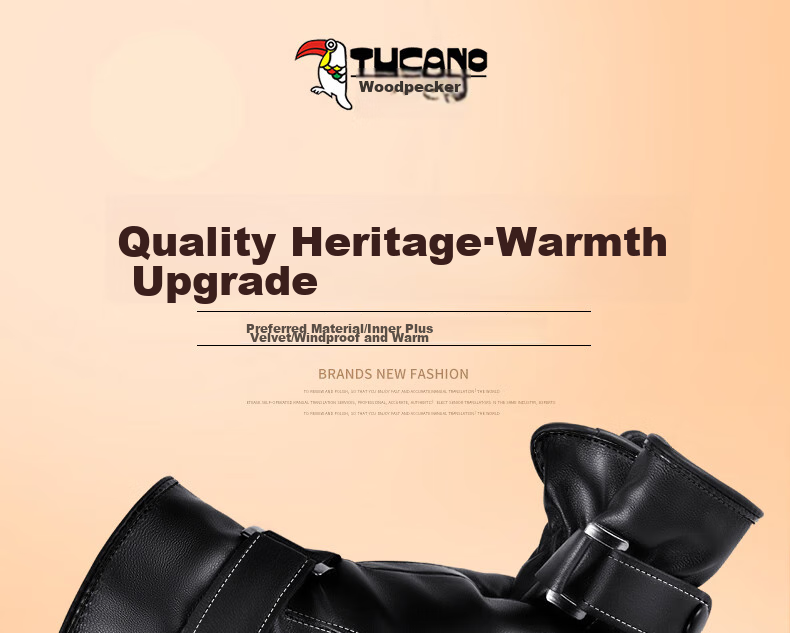 TUCANO Leather Gloves for Autumn And Winter Cycling, Men's Fleece-Lined Thick Warm Windproof Water-Resistant Touchscreen Motorcycle Riding Gloves 1