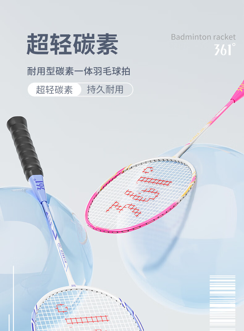 361° Badminton Racket Zhufeng 580 Series, Ultra-Light And Durable, Double Rackets for Training And Competition, Pre-Strung Set, Blue-Gree 1