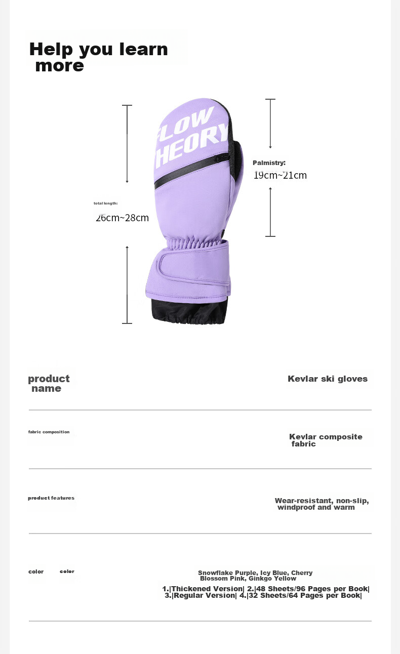 Flow Theory Kevlar Ski Gloves, Windproof, Waterproof, Warm, Wear-Resistant, Professional Single And Double Board Gloves 22