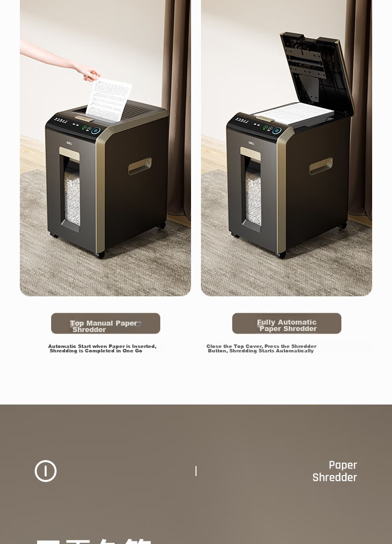 Deli Automatic Paper Shredder, 150 Sheets, 60 Minutes Continuous Shredding, 4-Level Confidentiality, Large Powerful Office-Specific Document Shredder, 30L Capacity, Paper Bin-Style, G3 5