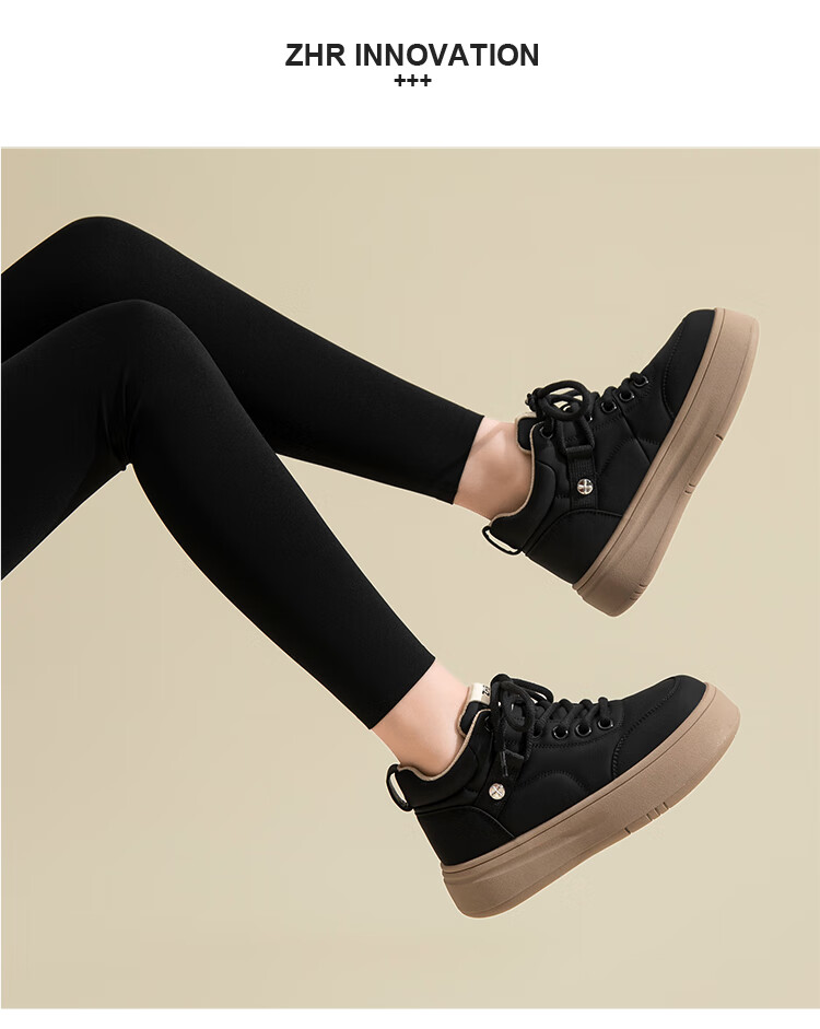 ZHR Cotton Shoes for Women, Winter Fleece-Lined Versatile High-Top Women's Shoes, Round Toe Thick-Soled Comfortable Casual Shoes for Women EJ38A Beige 39 11
