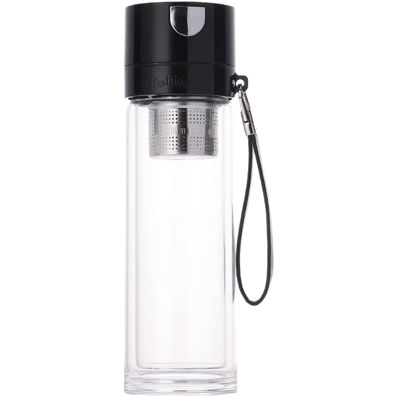 LINGCHEN Double-Layer One-Button Magnetic Glass Cup Men's Tea Brewing High-Temperature Resistant Portable Car Tea Water Separator