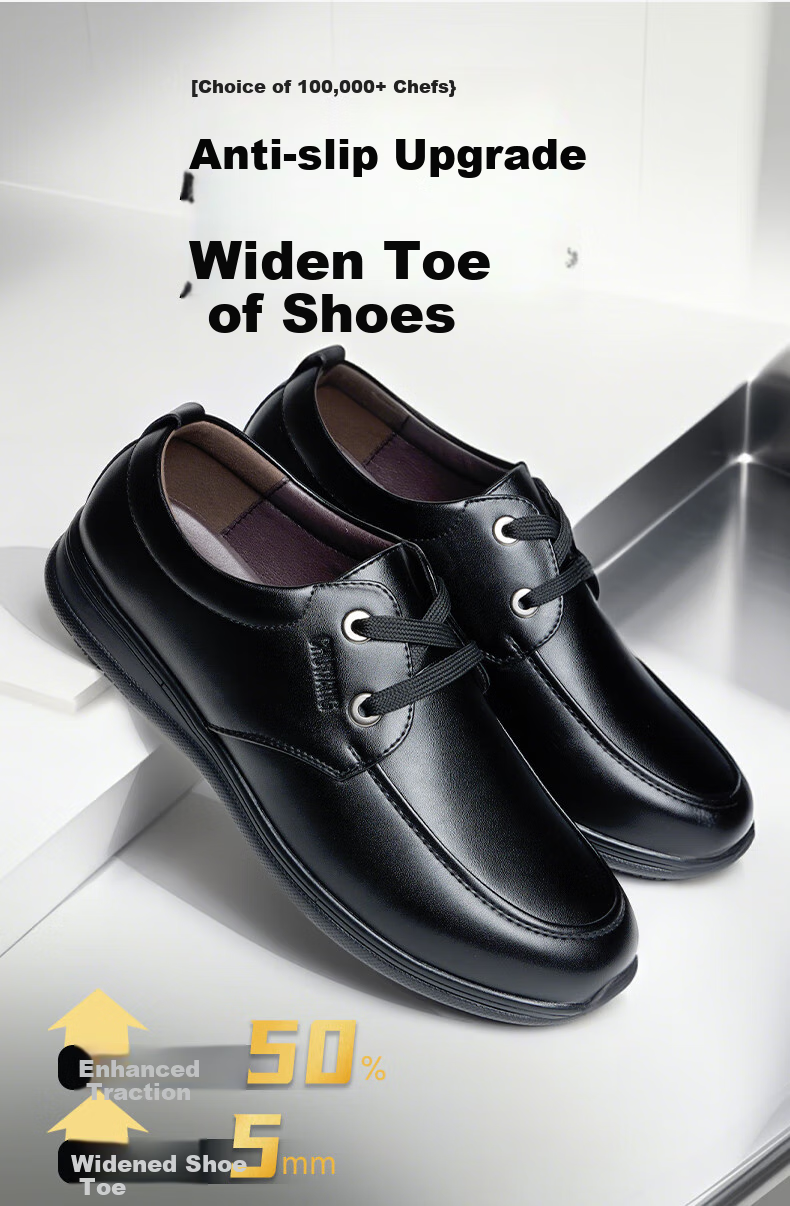 ChuWang Chef Shoes Non-Slip Upgraded Wide Fit Work Shoes Water-Resistant Kitchen Leather Shoes Wide Fit for Fat Feet 5111K 2