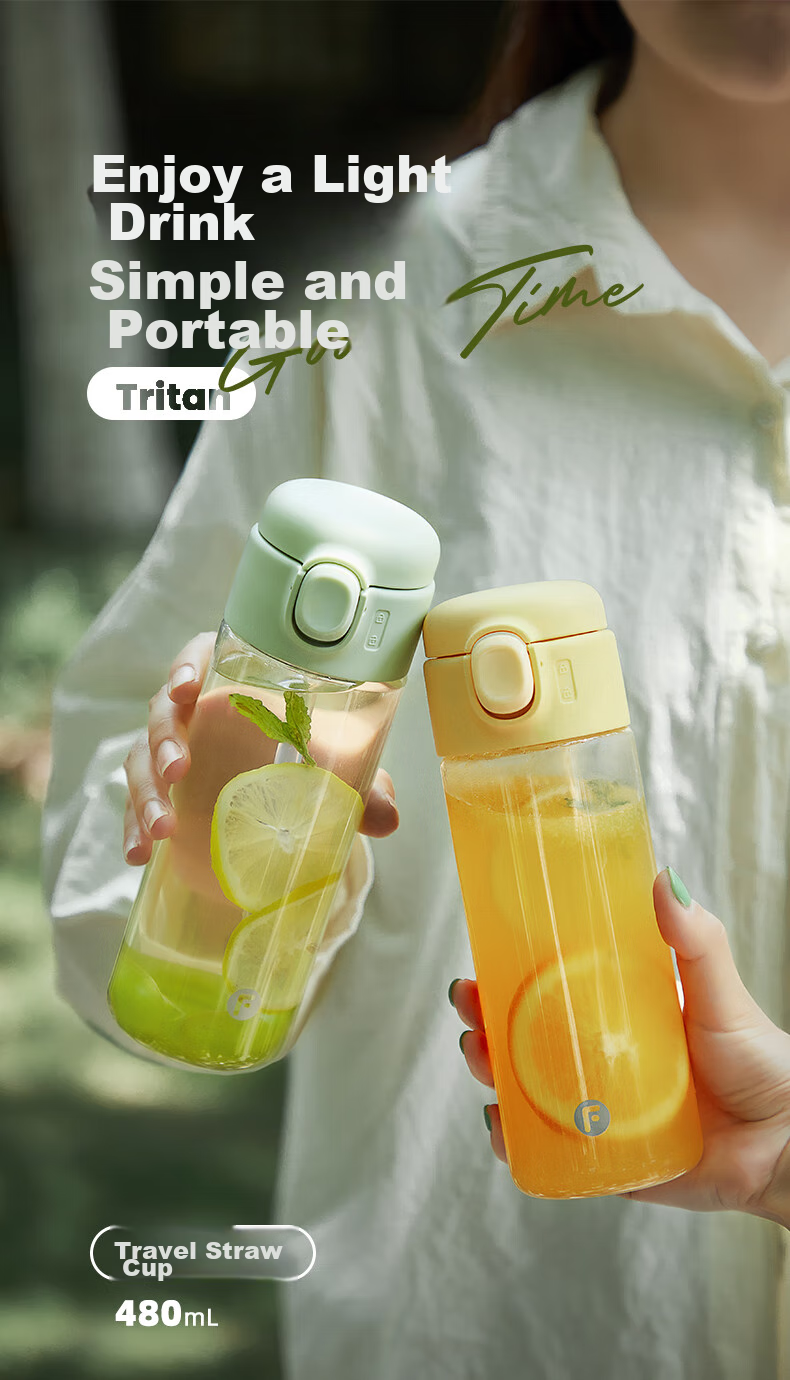 Fuguang Tritan Plastic Water Bottle with Straw for Men, Women, Adults, Convenient Sports And Children's Student Water Cup 480ml 1