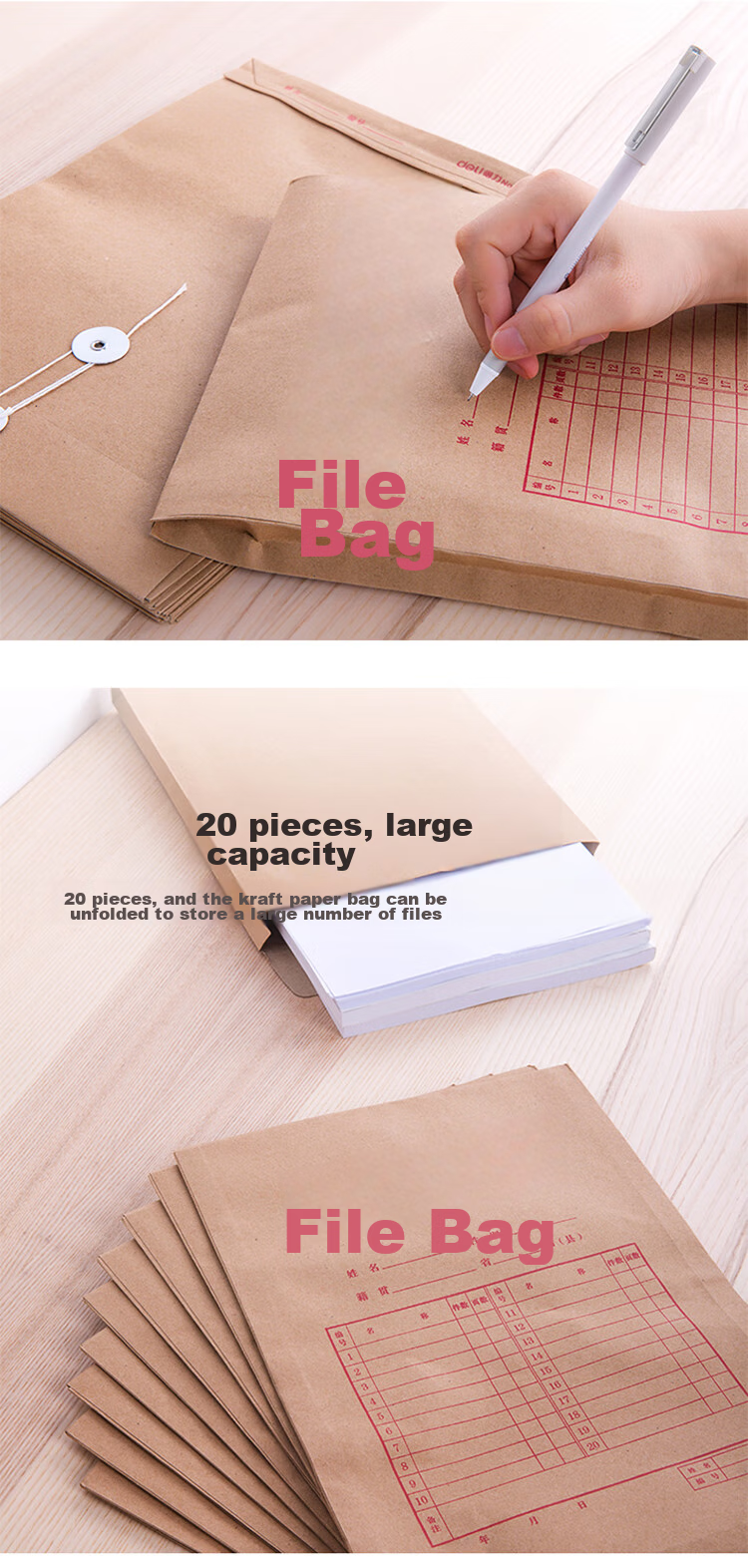 Deli 20 Bid-Specific A4 Mixed Pulp Kraft Paper File Folders, 250g Thickened Version / 4cm Side Width, Contract Tender Document Folder for Reports, Bills, Vouchers And Certificates Protection, 33415 6