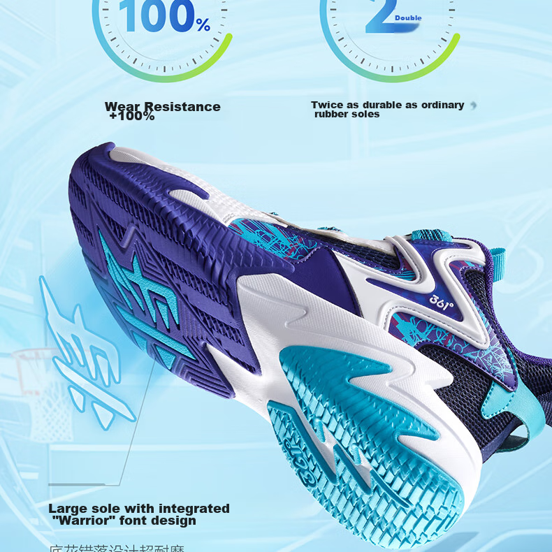 361° Children's Sports Shoes, All-Season Youth Basketball Shoes with Durable Rotating Buckle, Blue, Size 40 17