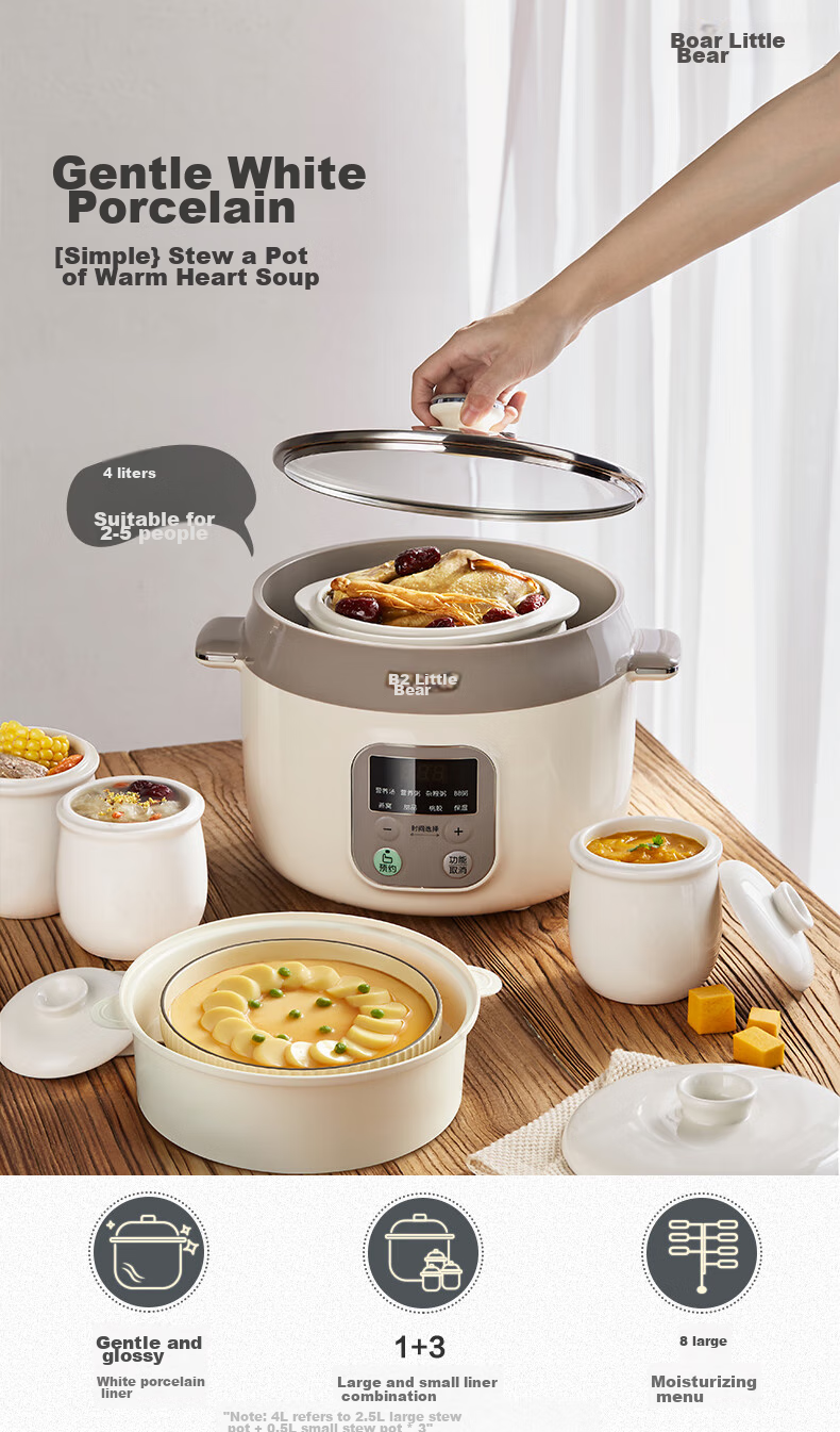 Bear Electric Slow Cooker, Soup Pot for 3-4 People, Stew Pot, Bird's Nest Cooking Pot, Soup Stewing Pot, Baby Food Cooker, DDZ-C25X6 4L with Steamer Basket 2