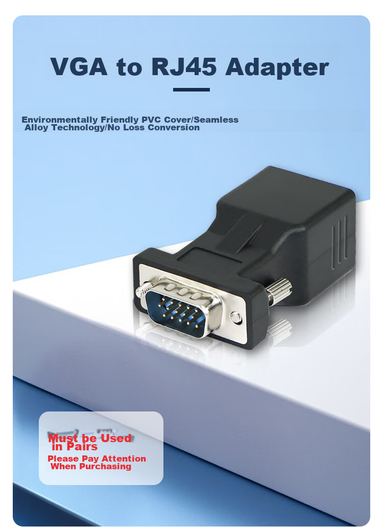 HAILE VGA Male to Network Port RJ45 Adapter, Ethernet Cable to VGA Converter, Monitor to Network Cable Connector, VGA Extender up to 20 Meters, One Pack, HZ-VGA 1