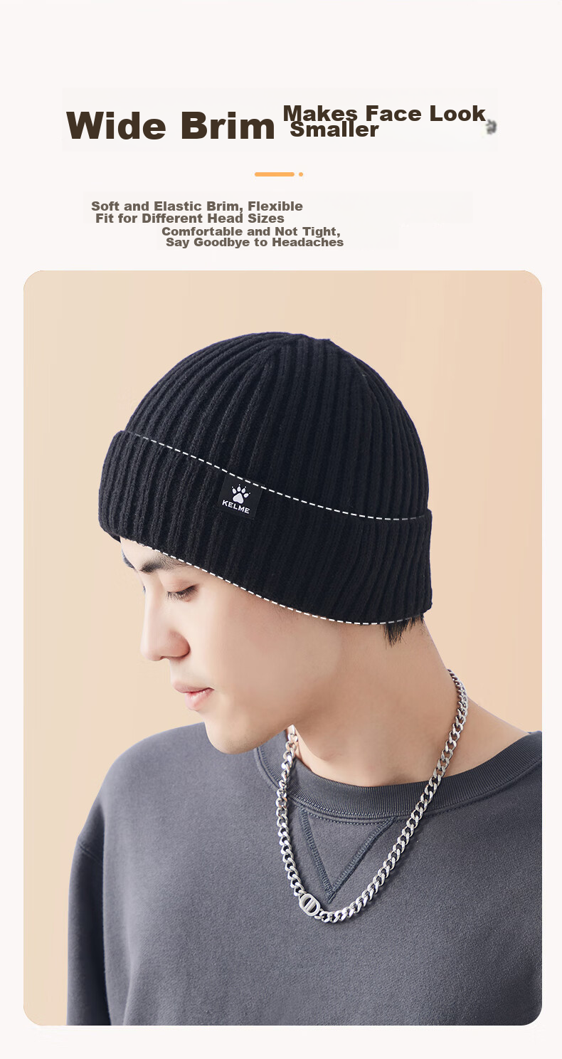 KELME Men's Hat, Autumn And Winter Wool Cap, Warm Sports Running Cold Hat, Skiing Hiking Mountaineering Cycling Windproof Knitted Hat 6