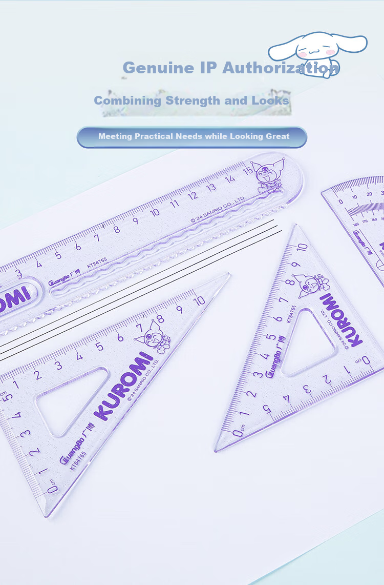GuangBo Sanrio Student Ruler Set, Large Numbers 15cm Straight Ruler And Triangle Ruler Set, Elementary School Exam-Specific Double Wave Ruler, Random Pattern KT84731 9