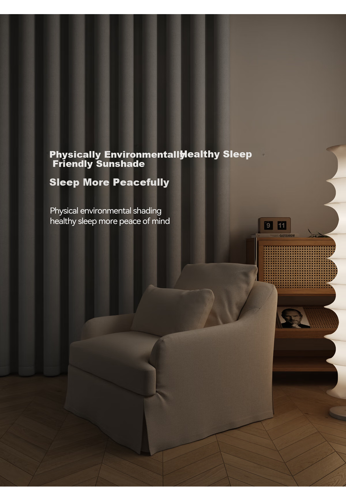 Jinchan Blackout Curtains for Home, Bedroom And Living Room, Antibacterial And Soundproof, Full Light Blocking, Hook-Style, Moon Rock Gray, 110*150 Cm 7