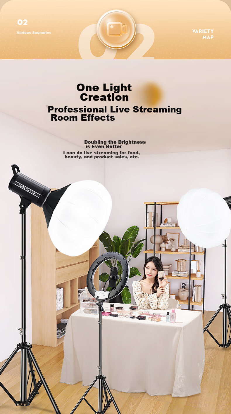 Beiyang Live Streaming Photography Fill Light, 200W Live Streaming Light, Professional Spherical Influencer Host Lighting, LED Soft Light, Studio Photography Light, Video Top Light, Octagonal Soft Box Light 5