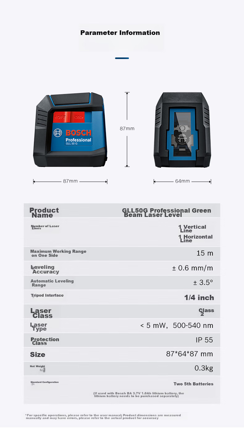 BOSCH High-Precision Green Light 5-Line Leveling Instrument, Laser Level Ruler, Electronic Ruler, GLL 50-15 XG 13