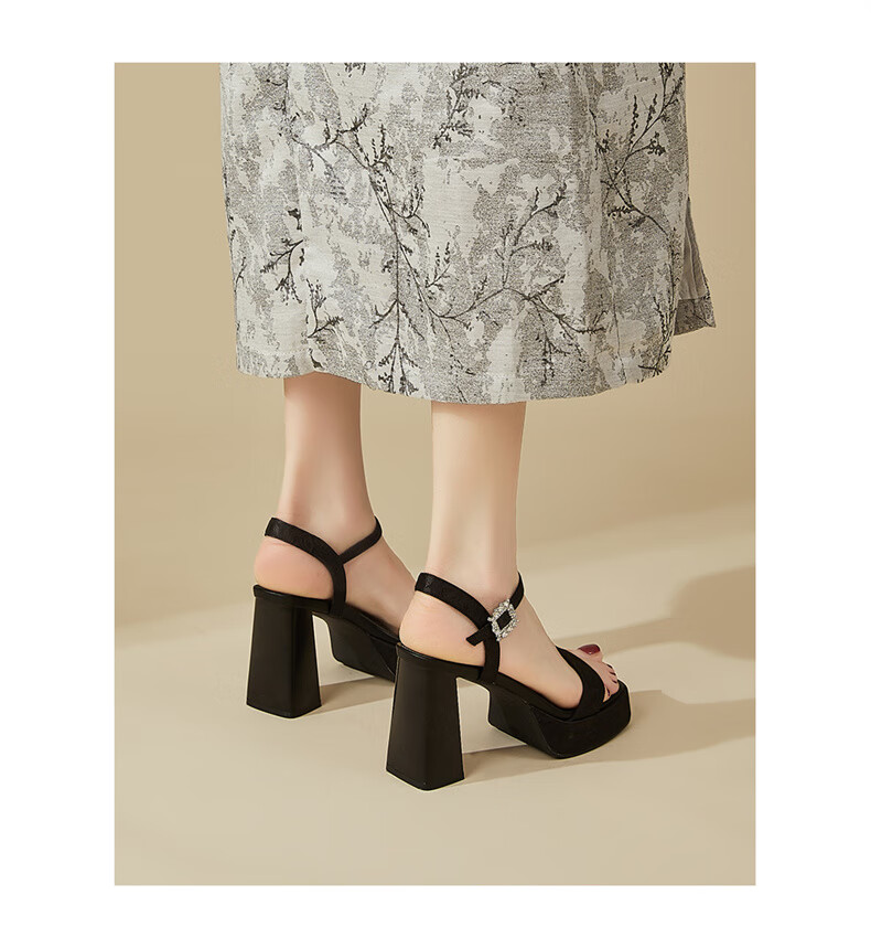 DAPHNE Chunky High Heels for Women, Summer Elegant Versatile Petite Height-Increasing Ankle Strap Sandals, Black, Size 36 8