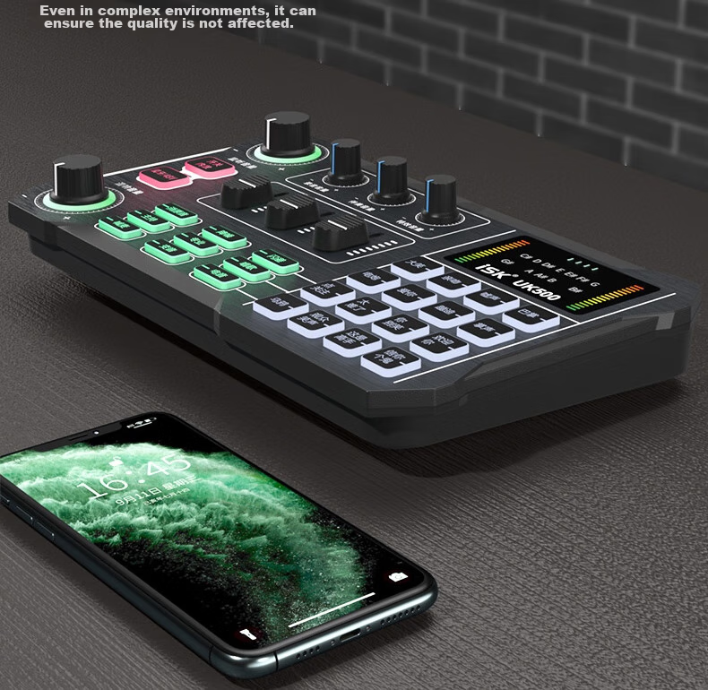 ISK UK500 Live Streaming Sound Card with Built-In 48V Power Supply, Compatible with Mobile Phones, Computers, Speakers, Internet Celebrities, Live Streaming, Douyin, Karaoke, And Recording Sound Cards, Plug And Play, Includes Universal OTG Cable 4