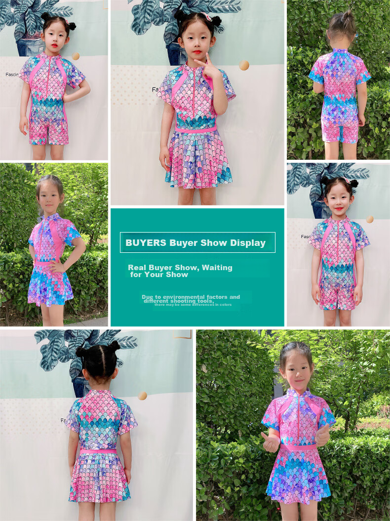 Yifu Sun Protection Children's Mermaid Swimsuit, Girls' Stylish Princess Swimwear, Korean One-Piece Princess Dress-Style Hot Spring Swimsuit 5