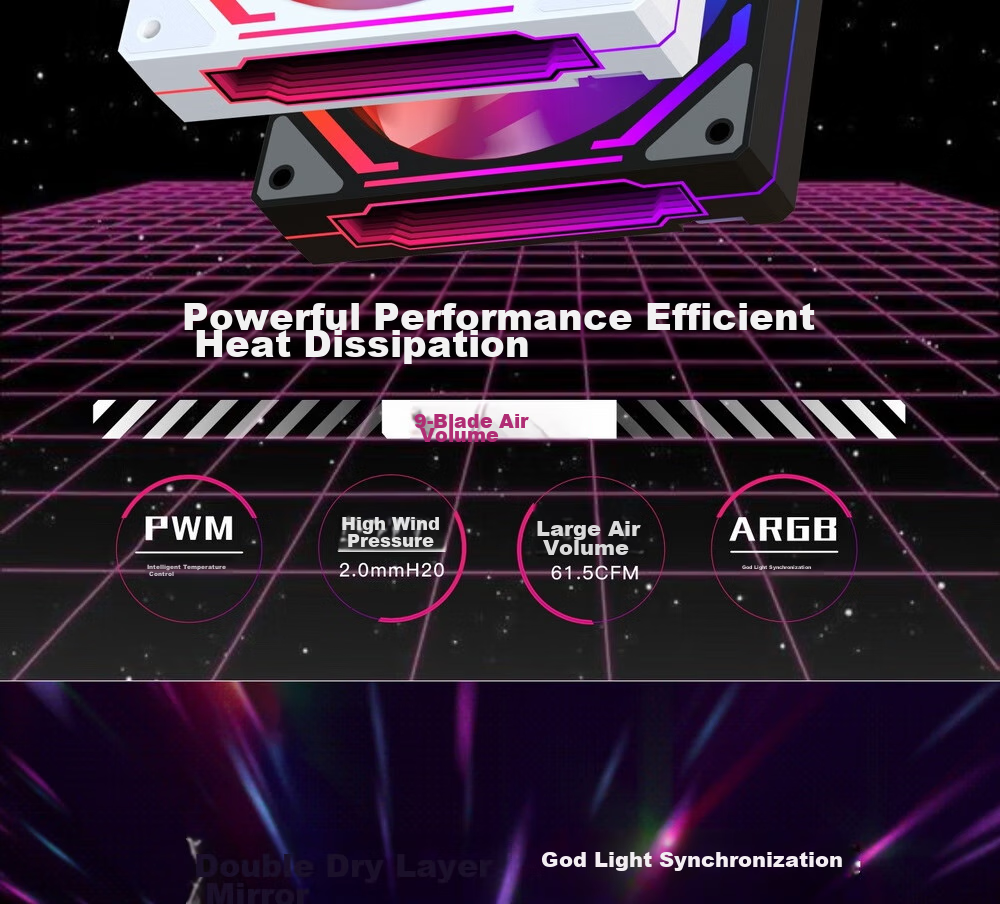 GALAX Dream Mirror PRO 2nd Gen 12cm Case Fan White Reverse (ARGB Sync/PWM Smart Control/Silicone Dampers/Low Noise/Chainable) 5