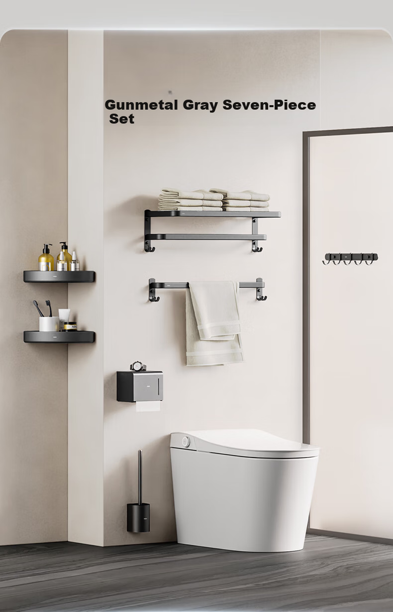 HEGII Accessory Set, Bathroom Storage Rack, Towel Holder, Space Aluminum Accessories, 7-Piece Set, HMP922K07-SN 4