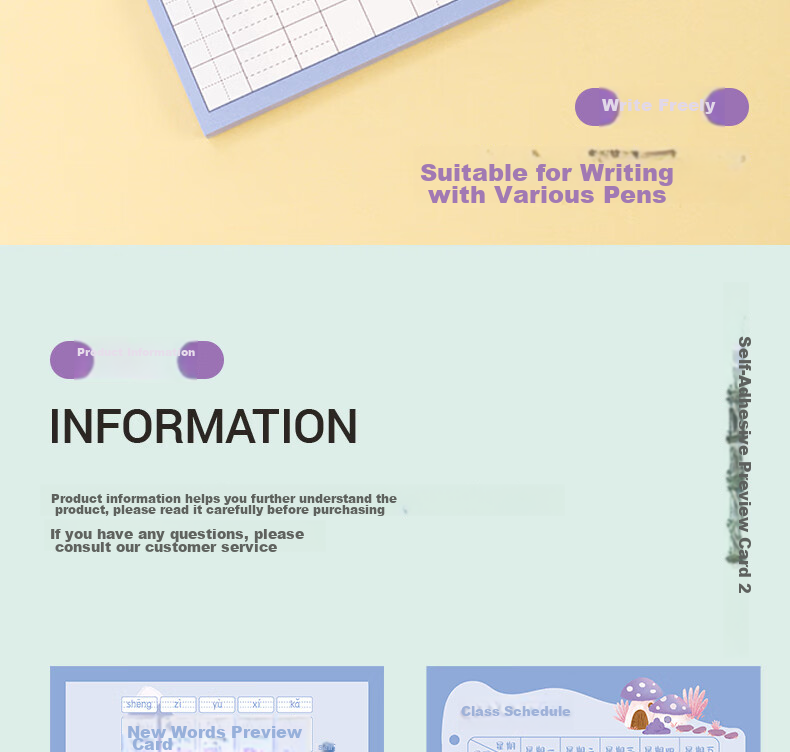 Deli Character Preview Cards, Chinese Self-Adhesive Sticky Notes for Elementary Students, Universal Vocabulary List, Character And Word Cards for Pre-Class Study, Eight-Row Grid with Tian Characters, BT122 16