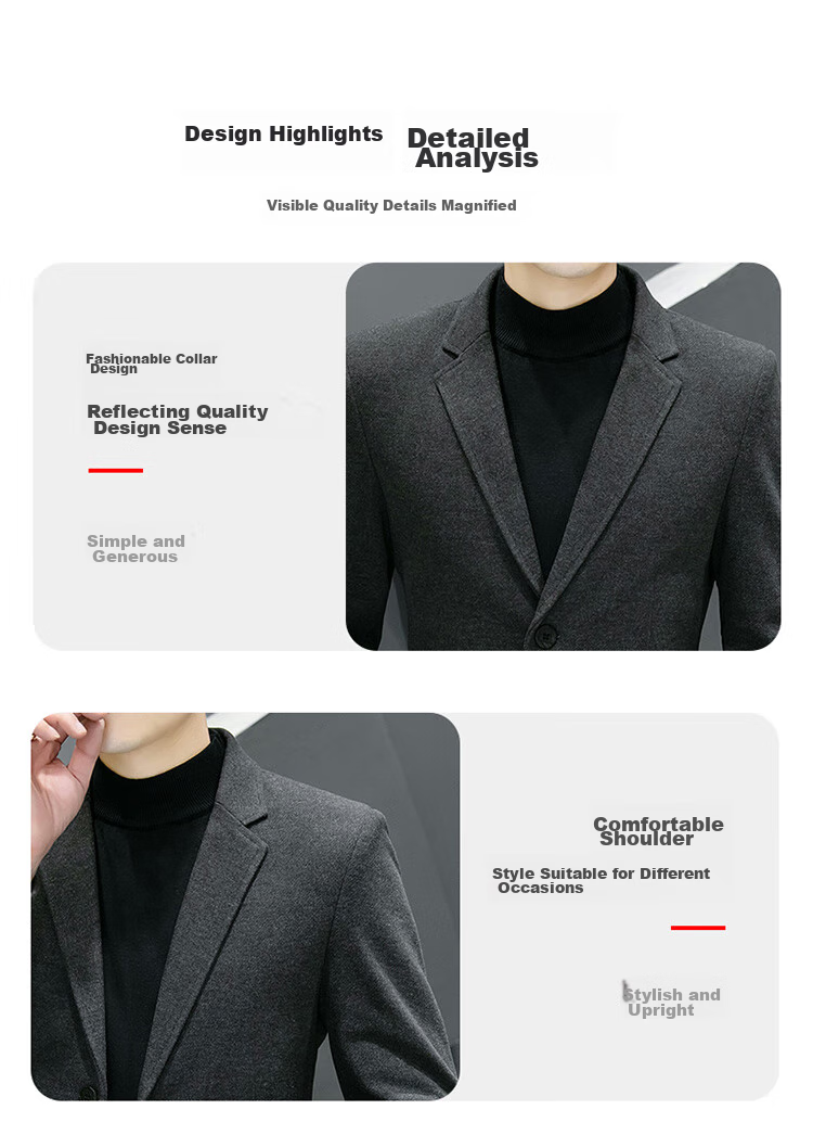 ROMON Men's Suit, Spring And Autumn Woolen Blazer, Business Casual Outerwear Jacket for Me 9
