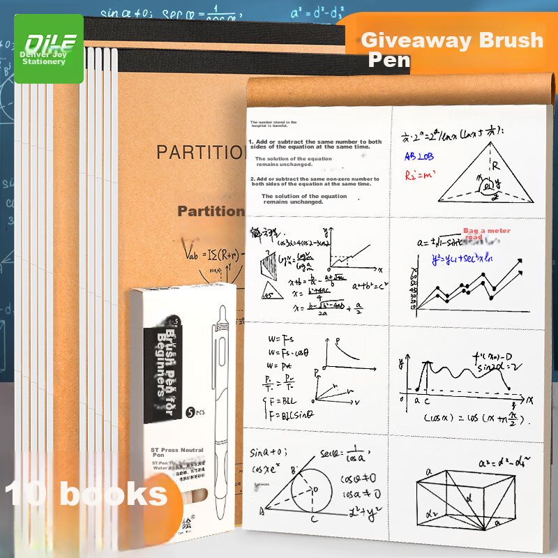 DiLe Small 22K Partition Draft Notebook Elementary School Blank Thickened Beige Paper Protector Middle And High School Math Practice Calculation Paper 40 Sheets/book STXBB Exercise Pen One Box 4269 10 Books