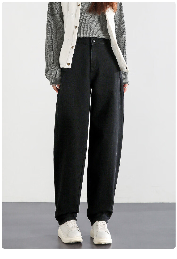 Dme Loose-Fitting Dad Pants Winter Harem Pants Women's Carrot Pants Fleece-Lined Jeans Women's Fleece-Lined Night Black S 7