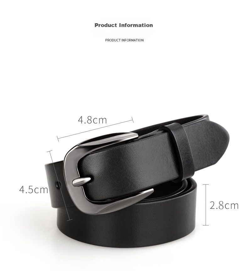 Cattlesboss Women's Belt, Top-Grain Leather, Simple And Versatile, Decorative Accessory for Jeans, 5335, Black, 105cm 2