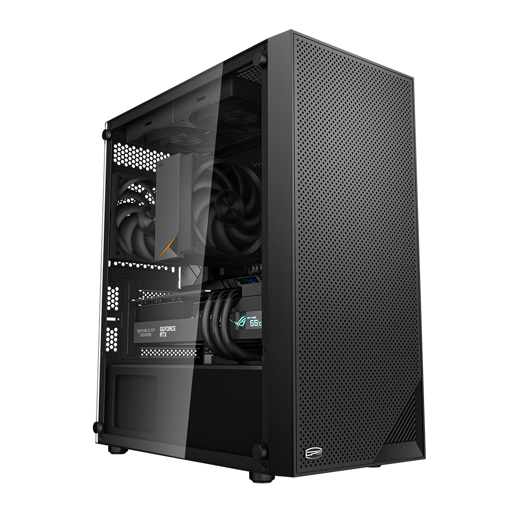 PCCOOLER Fenghua B310 Black Computer Case (MATX/Glass Side Panel/Supports 360mm Water Cooling/Large Ventilation Mesh)