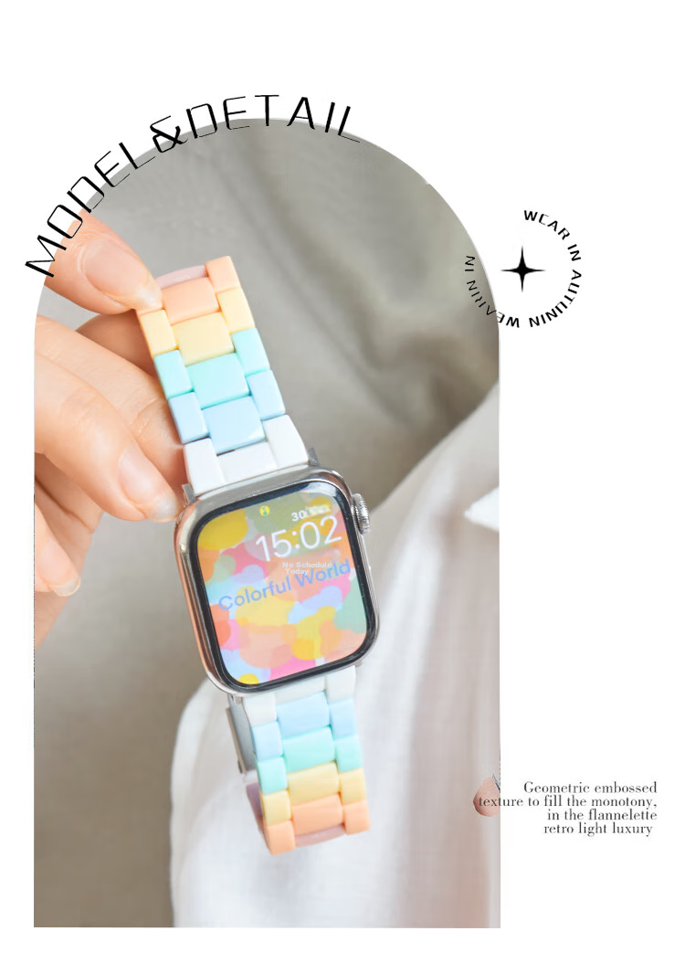 MSSM Compatible Apple Watch Band, Rainbow Strap for IWatch S11/ultra3/S10/9/8/SE3, Acrylic Women's Fresh And Simple Wristband 2