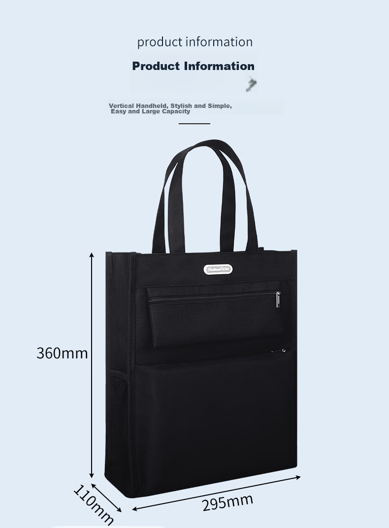 Bailiwen BX1013 Blue Vertical Handbag, Tutoring Bag, Student Book Carrier, Large Capacity Document Bag with Zipper, Homework Subject Storage Bag, Art Bag 2