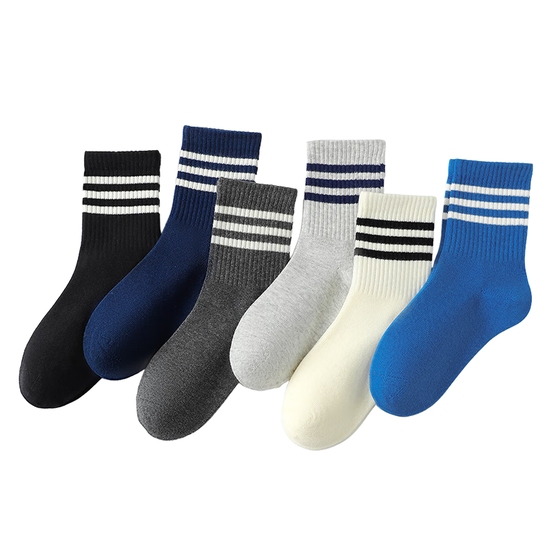 Bingxuemumian Children's Socks for Boys, Mid-Calf Cotton Socks for Spring And Autumn, Winter 6 Pairs, for Older Boys, Preppy Style, Seamless Trendy Short Socks