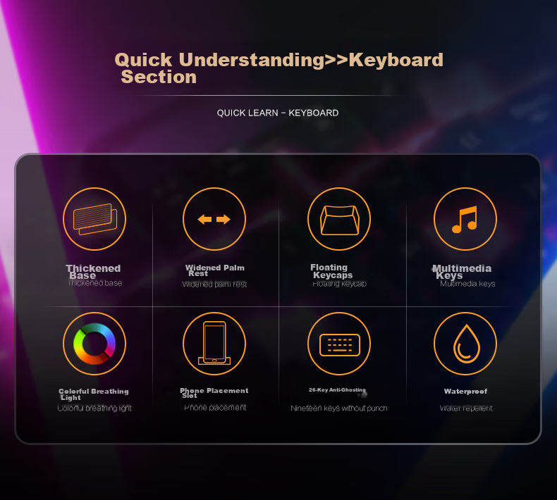 INPHIC K2 Gaming Keyboard Wired Office 104-Key Computer Desktop USB External Backlit Metal Panel 26-Key Anti-Ghosting Metal Gray 1