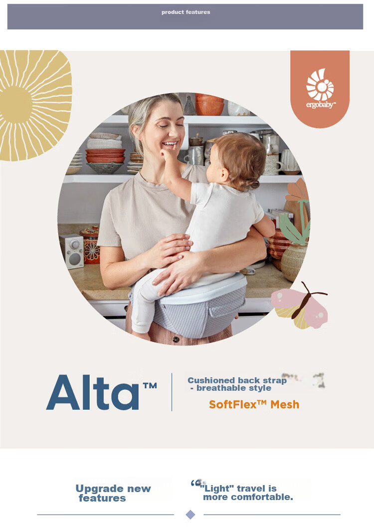 ERGObaby American Ergonomic Baby Carrier, Alta All-Stage Labor-Saving Ventilated And Breathable, 6 Carrying Methods, Baby Seat in Gray 10