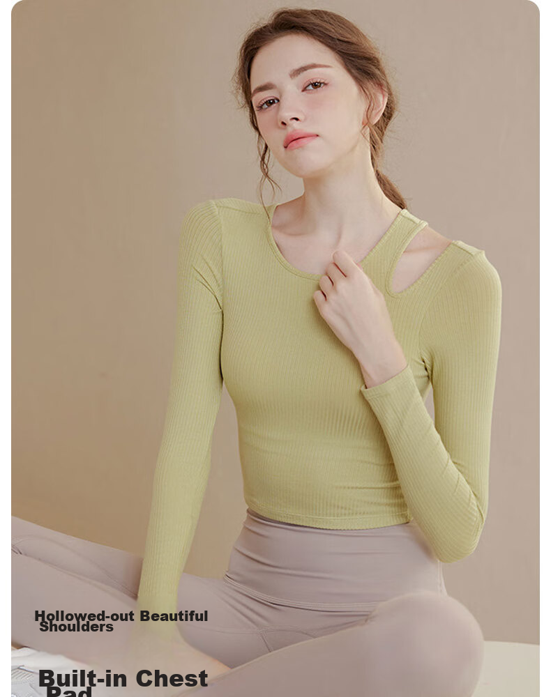 XUEXIMAN Yoga Top for Women with Built-In Bra Pads, Pilates Training, Running, Fitness, Slimming, Tight-Fitting Long-Sleeve Sports Quick-Dry T-Shirt 1