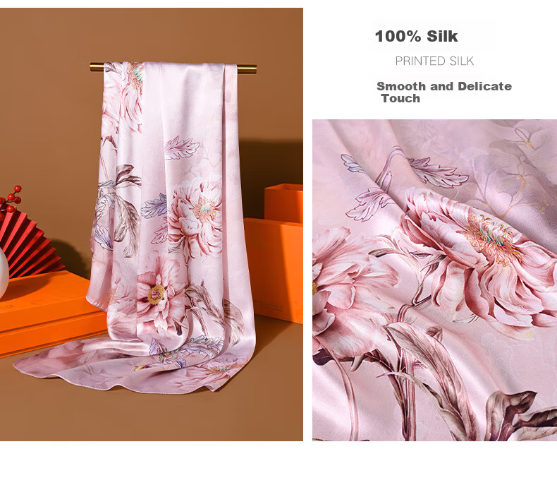 Hangsilu Silk Scarf for Women, Chinese Style Mulberry Silk Shawl Wrap, Elegant Practical Birthday Gift for Wife Or Mother 9